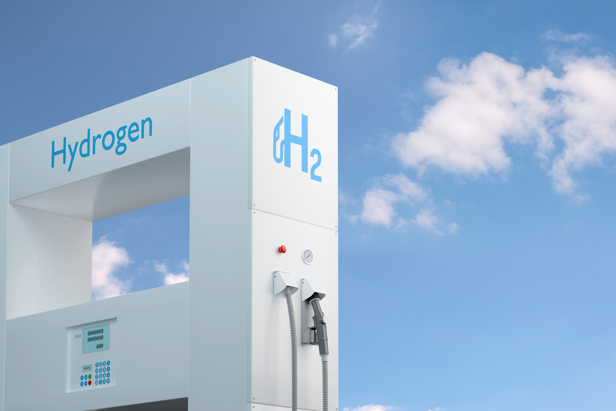 Hydrogen gas stations fuel dispenser whit copy space. 3d ill